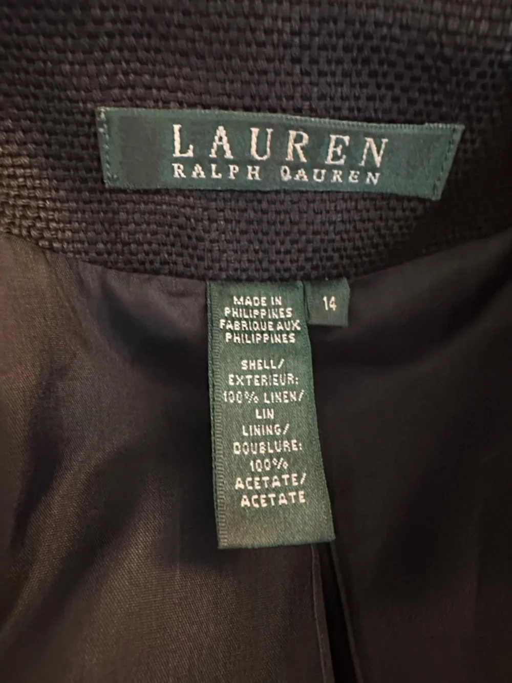 Lauren Ralph Lauren 100% Linen Black & White Tweed Classic Minimalist Blazer - Picture 5 of 5